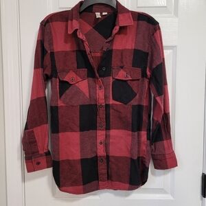 Young Hearts Run Free Women's Flannel Maroon & Black Plaid Size XS